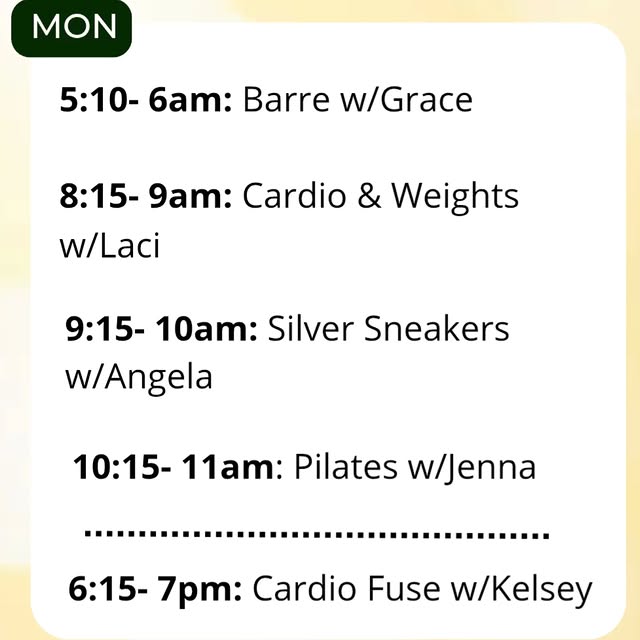 The March class schedule begins Monday, March 2- here's a look at Monday's schedule!