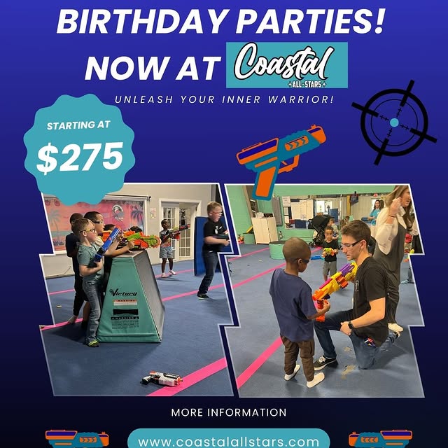 🎯 Nerf Battle Birthday Parties at Coastal! 🎉
Not your average party… this is a full-o…