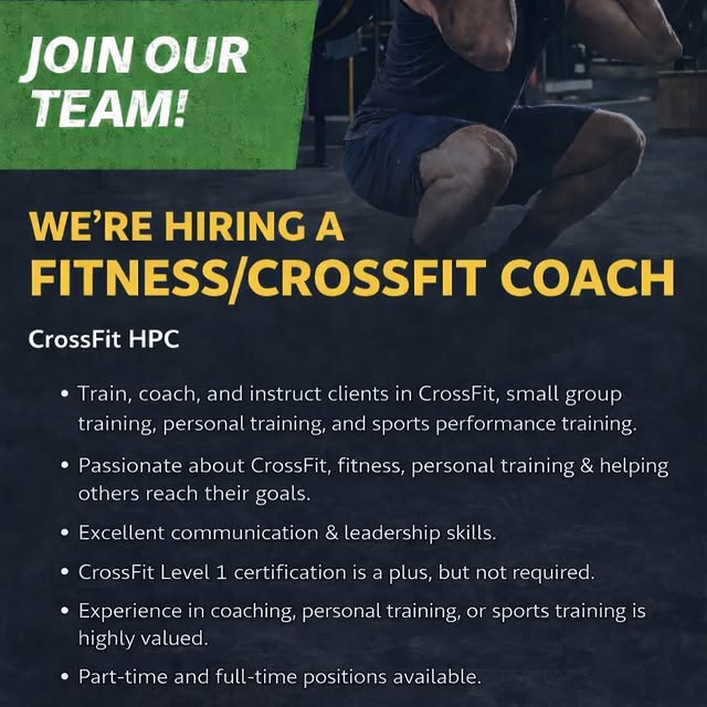 🚨 WE’RE HIRING! 🚨

CrossFit HPC is growing and we’re looking for passionate coaches t…