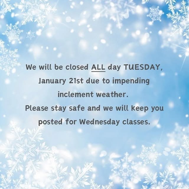 With the safety of everyone in mind, we decided to cancel ALL classes on Tuesday, Janua…