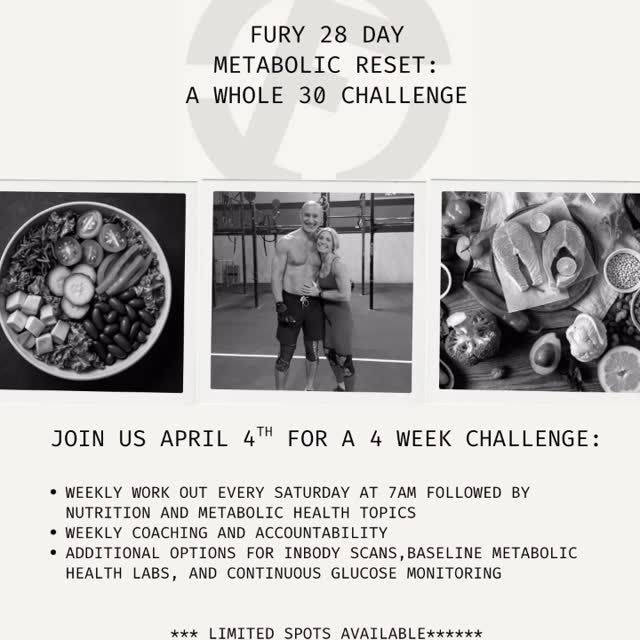 🔥 FURY 28 DAY METABOLIC RESET 🔥 

Starts April 4

#CrossFitFury #MetabolicReset #Fury…