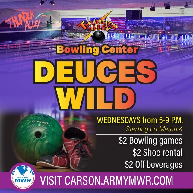 🎳 Come join us for Deuces Wild at the Thunder Alley Bowling Center Wednesdays from 5-9…