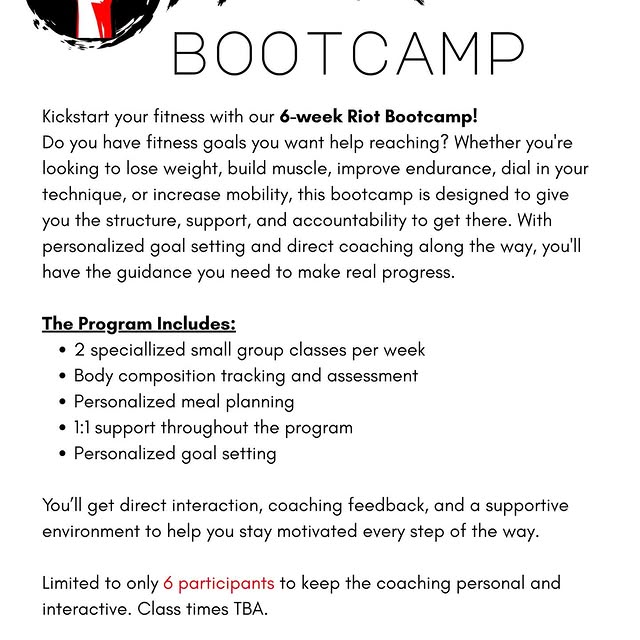 🔥 RIOT STRONG BOOTCAMP 🔥

Ready to level up your strength, confidence, and consistenc…