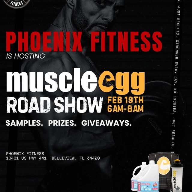 The Muscle Egg Roadshow is pulling into Phoenix Fitness.

Thursday | 6–8AM

Free sample…