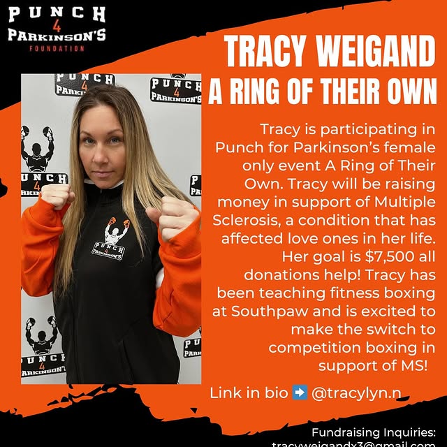 Help Tracy reach her goal to participate in Punch for Parkinson’s, A Ring of Their Own …