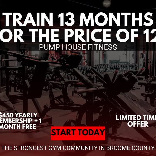 🔥 LIMITED TIME OFFER 🔥

Train 13 months for the price of 12 at Pump House Fitness 💪
…