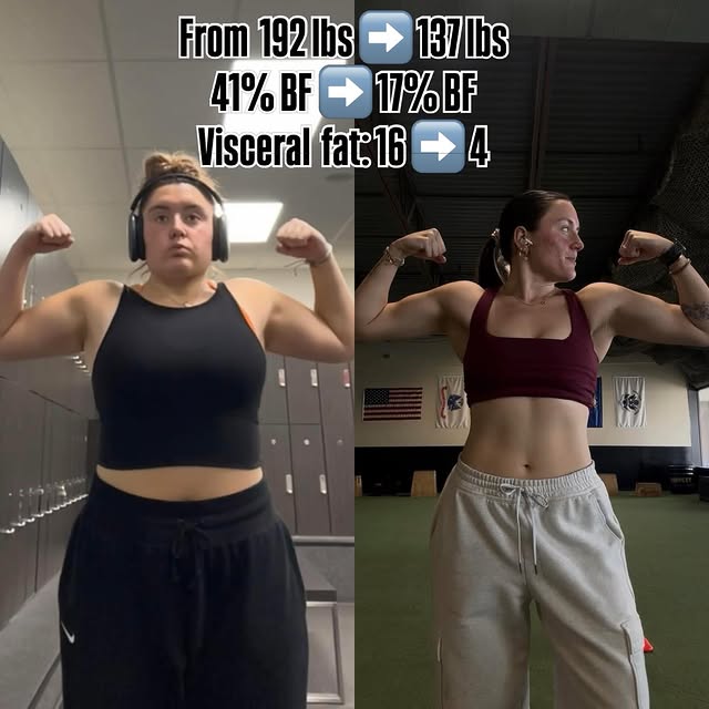 From 192 lbs ➡️ 137 lbs
41% BF ➡️ 17% BF
Visceral fat: 16 ➡️ 4
Built muscle instead of …