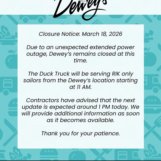 Today’s scheduled power outage has been extended. The Duck Truck will be serving RIK on…