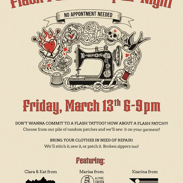 Get your apparel repaired or patched! Come through on Friday, March 13th (spooky!) and …