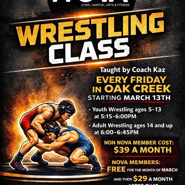 We are bringing back Wrestling in Oak Creek!
Taught by Coach Kaz
Every Friday starting …