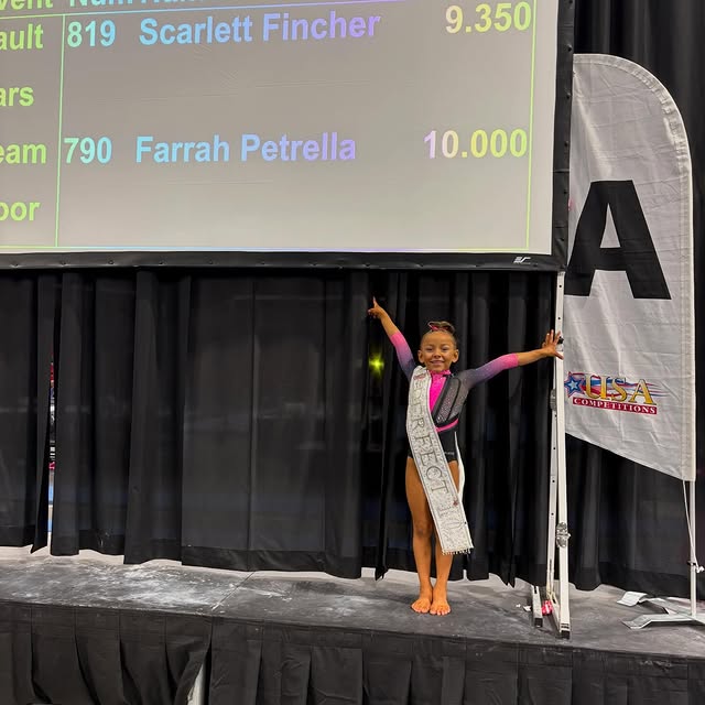 Level 4 Farrah Petrella scored a PERFECT 10 on beam while representing Acrosmith at Pre…