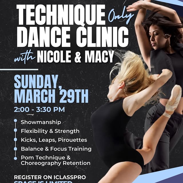 Join us for our Technique Only Dance Clinic with Nicole and Macy! This focused training…