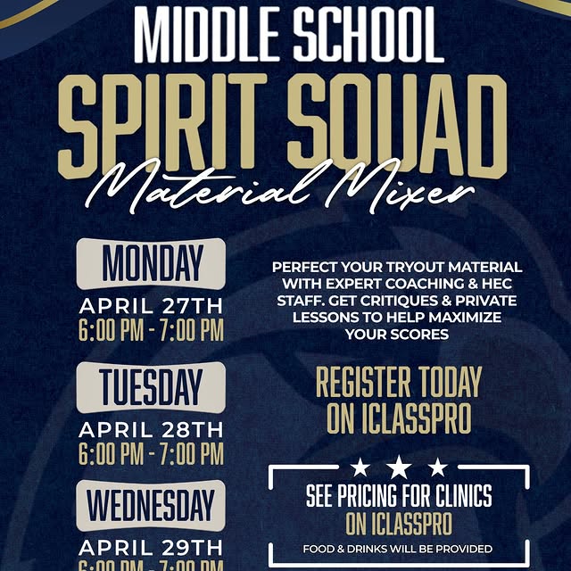 Middle school athletes, this is your time to stand out! The Spirit Squad Material Mixer…