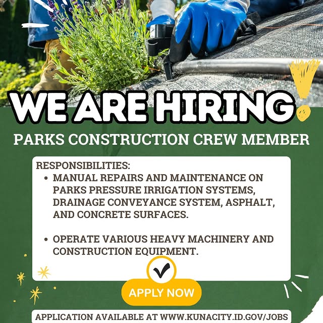 We Are Hiring! 🦺 🛠🏞🌳 The City of Kuna is hiring for two positions in the @kunaparks…