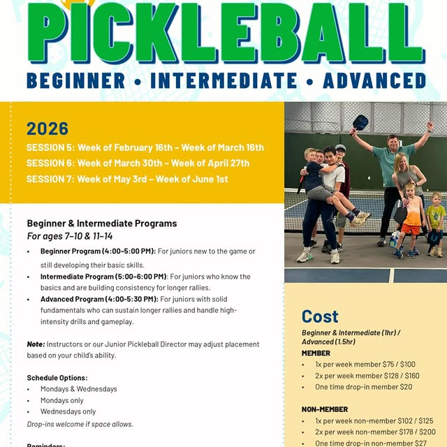 Junior pickleball session 6 begins the week of March 30th and registration is STILL OPE…