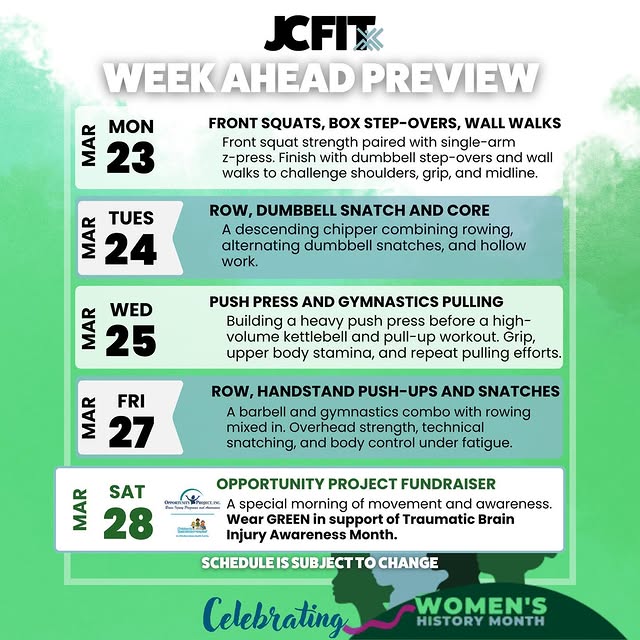 | JCFIT WEEK AHEAD | WEEK OF 3/23
26.4 was SO much fun. The energy in the room was high…