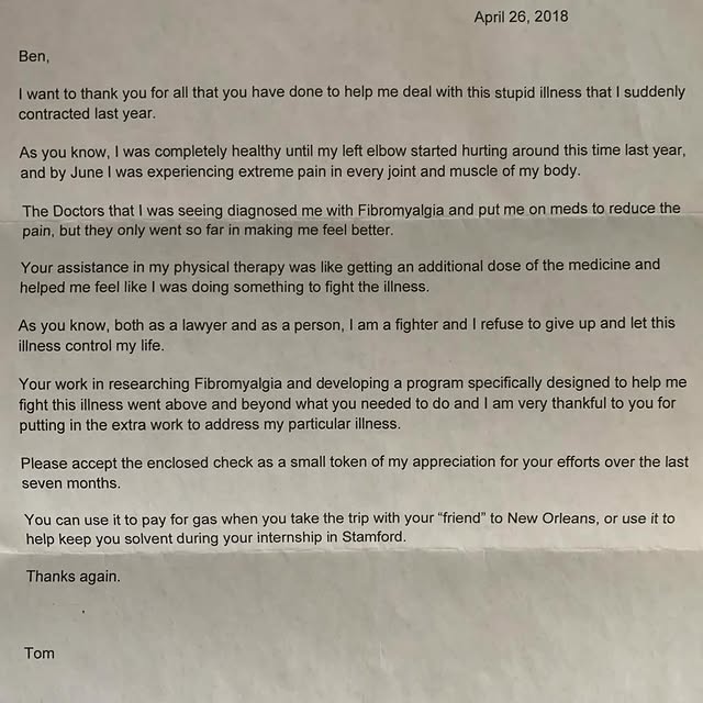 Why I do what I do.

This is a letter from my very first personal training client and o…