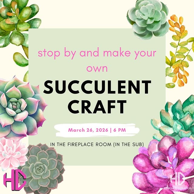 Tomorrow starting at 6 pm! Swing by the Fireplace Room and make your own succulent 🪴
