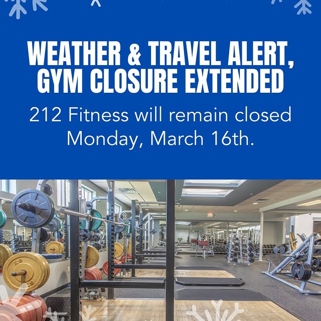 Your workout today is shoveling😉

212 Fitness will remain closed today, Monday, March …