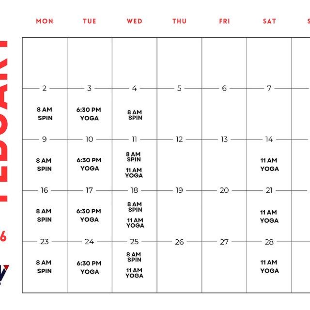 ‼️ February Class Schedule ‼️

Spin & Yoga are locked in 🔥

🚴‍♂️ Spin: 
• Mon @ 8AM
•…