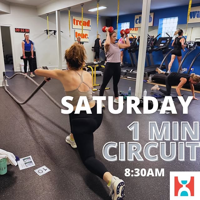 Saturday morning = time to sweat 🔥

Join us at 8:30am for a 1 MINUTE circuit—3 quick r…