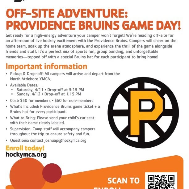 OFF-SITE ADVENTURE: PROVIDENCE BRUINS GAME DAY! 🏒

• Available Dates:
▪ Saturday, 4/11…
