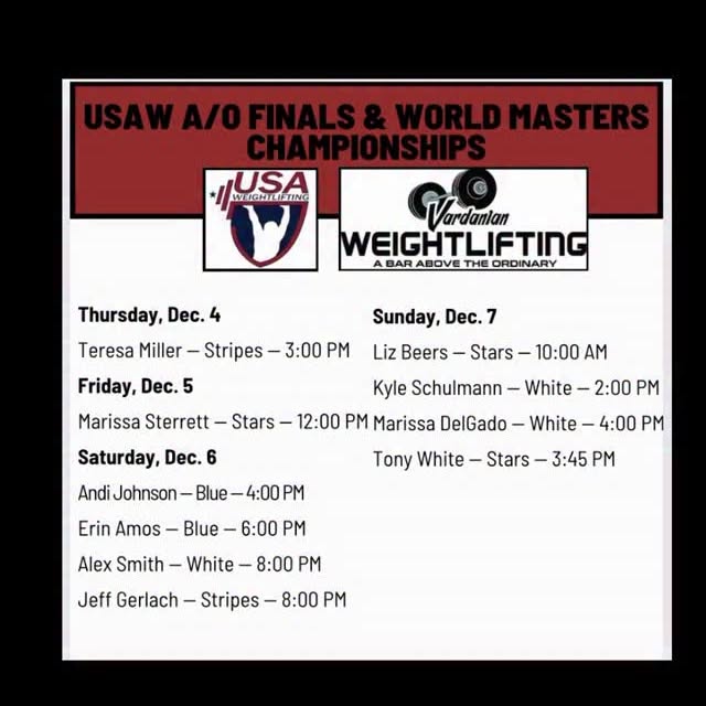 Here is the lineup for this weekend’s American Finals and USA Masters World competition…
