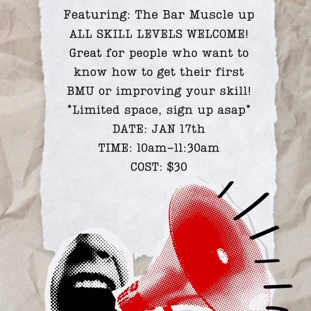 Join us for a skill work session focusing on the bar muscle up. We will go through mobi…