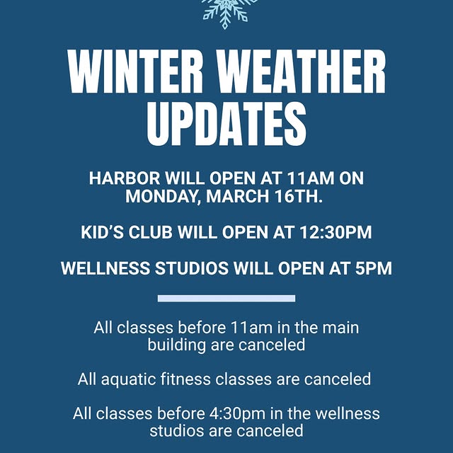 Due to inclement winter weather, please note these changes to our schedule for tomorrow…