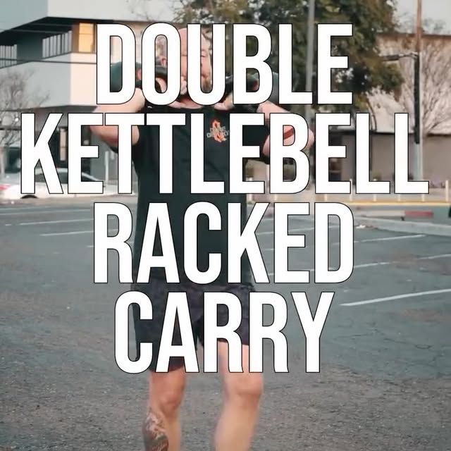 Double kettlebell rack carry

Fists below the chin. Lats engaged. Elbows in. Ribcage do…