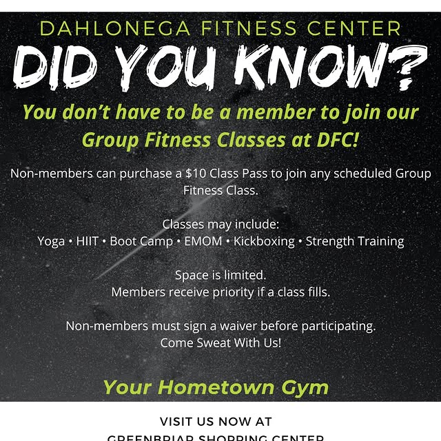 Did You Know?

You don’t have to be a member to join our Group Fitness Classes at DFC!
…