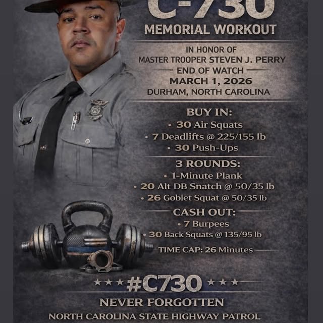 Please join us on Tuesday as we workout in honor of Master Trooper Steven J. Perry. Thi…