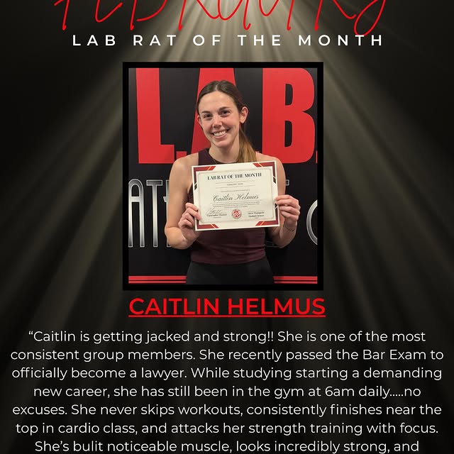🚨 FEBRUARY LAB RAT OF THE MONTH 🚨
Keep up the awesome work Caitlin!! 💪🏼🤘🏼