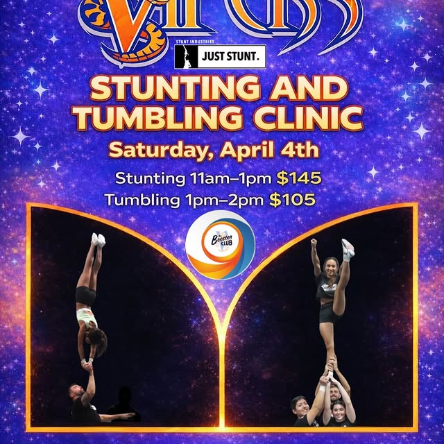 Join us at Victory Vipers for a Stunting & Tumbling Clinic on Saturday, April 4th! ⭐️

…
