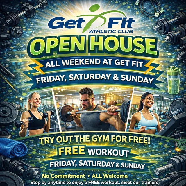 🚨 OPEN HOUSE ALL WEEKEND AT GET FIT 

➡️ Join us Friday, Saturday & Sunday for a FREE …