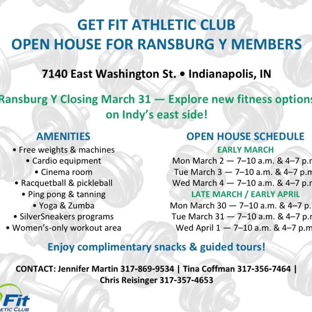 With the Ransburg Y closing March 31, Get Fit Athletic Club (7140 E. Washington St.) is…