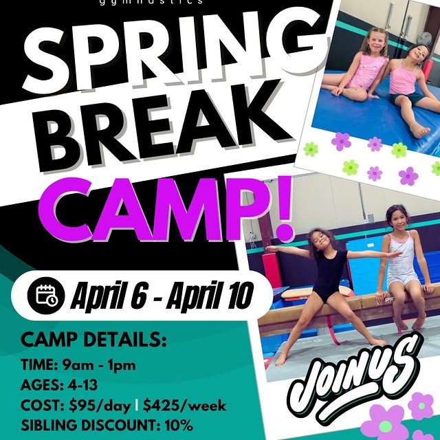 🌸 Spring Break Camp is Here! 🌸

Join us April 6 – April 10 for 5 days of gymnastics, …