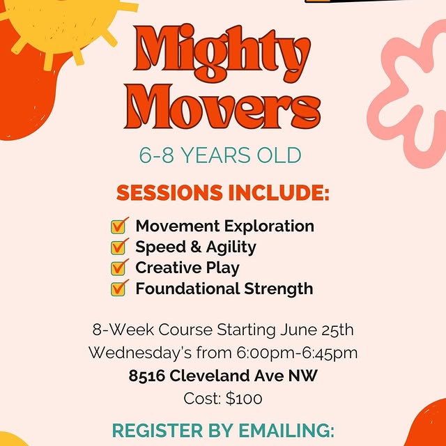 MIGHTY MOVERS STARTS NEXT WEEK!

We only have 5 spots left!

Email/Text/Call to get sig…