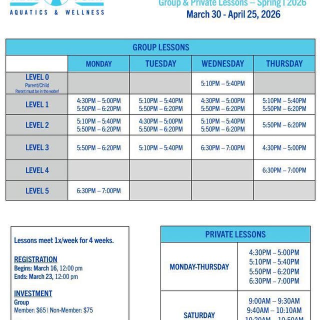 💦 Swim Lesson Registration Is OPEN!

Registration is OPEN for Spring 1 Swim Lessons!!!…