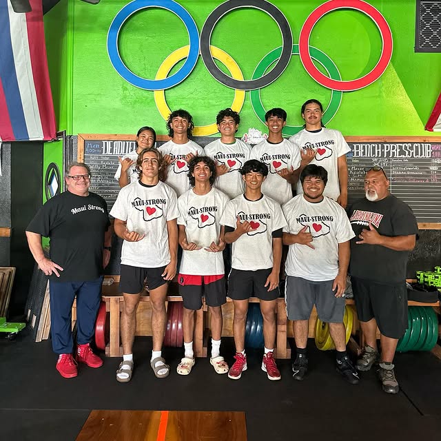 Lahainaluna football team working out at Maui Strong and sporting the original Maui Str…