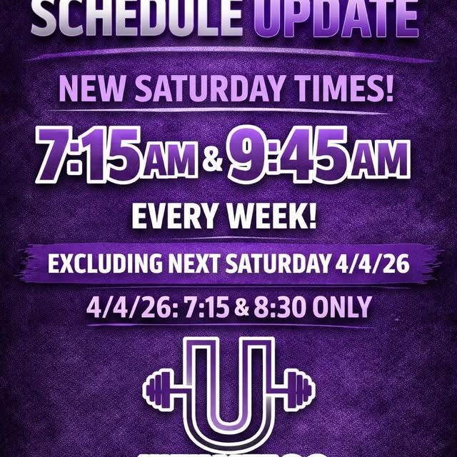 Schedule Update 🚨

Up until now, Saturday classes have rotated weekly between 7:15 & 8…