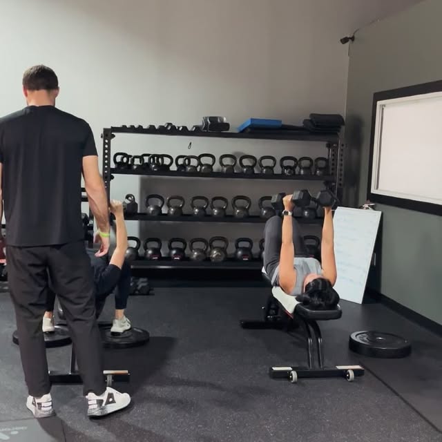 Bench presses, hip lifts, + Coach Thomas somehow in three places at once making sure ev…