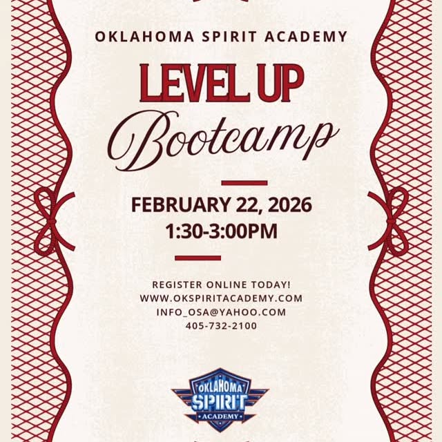 Gear up for tryouts & join us at our February Level Up Bootcamp!#okspirit #osa #cheer #…