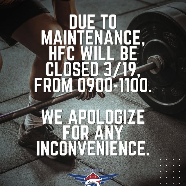 Due to maintenance, the Harris Fitness Center will be closed tomorrow 3/19, from 0900-1…