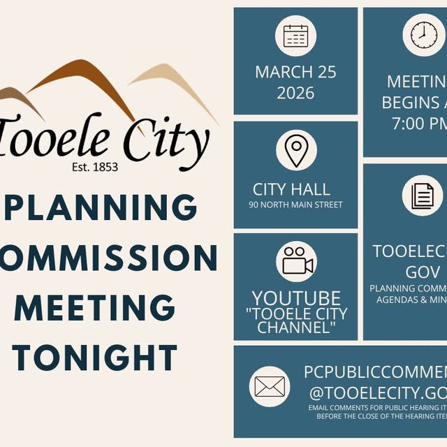 The Tooele City Planning Commission will meet tonight at 7:00 p.m. The agenda is availa…