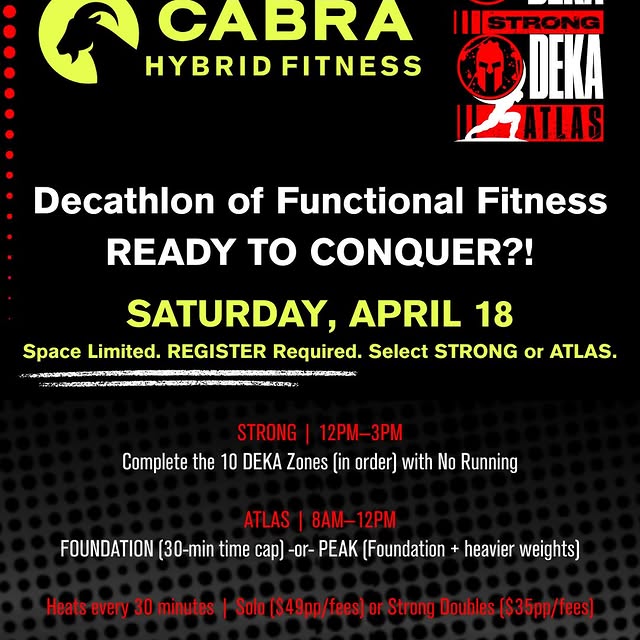 The DEKA Challenge is coming to CABRA. 🔥

10 zones.
No shortcuts.
Just grit.

Choose y…