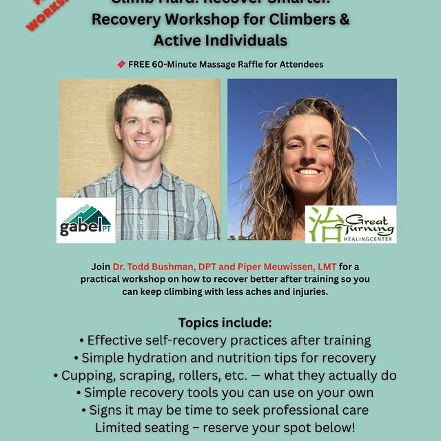 Climb Hard. Recover Smarter.
Recovery Workshop for Climbers & Active Individuals

🎟️ F…