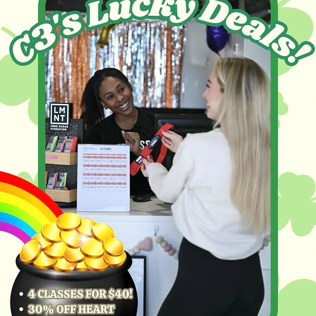 Get Lucky with C3!!🍀4 Classes for $40!!🍀
(Regular Price $100) You don’t wanna miss ou…