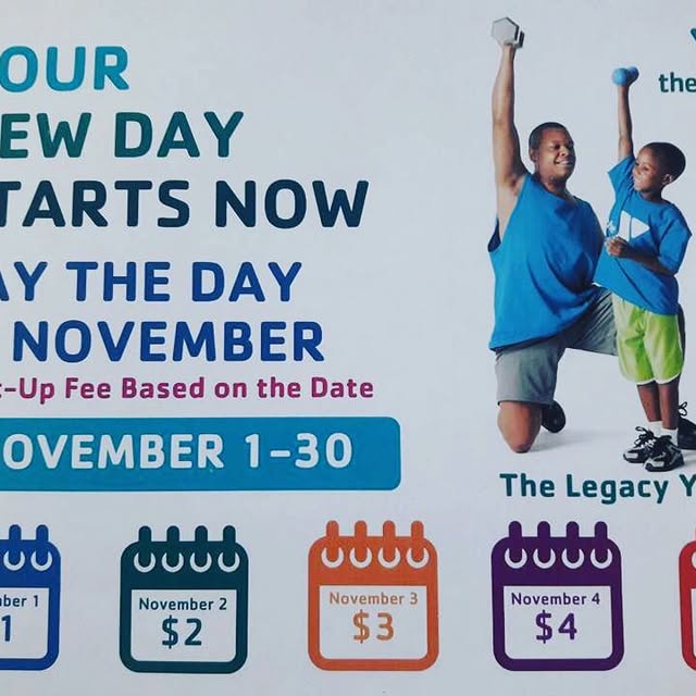 Save BIG in November at the Legacy YMCA!! Instead of the normal $75 join fee, PAY THE D…