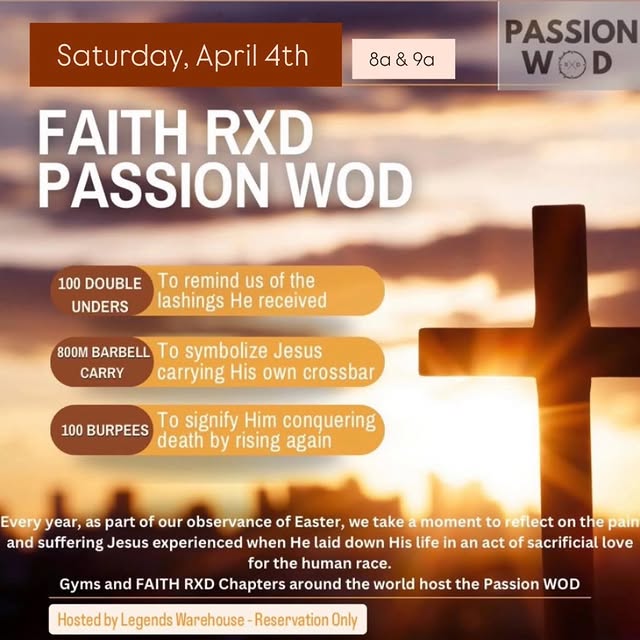 Join us this Easter season for our Passion WOD. ✝️

Last year’s workout was powerful. W…